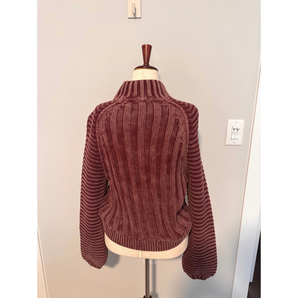 FREE PEOPLE | Sweetheart Mock Neck Sweater Women S Garnet Chunky Knit Boho Cozy - Picture 3 of 6